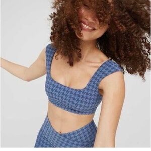 OFFLINEAerie Real Me Cap Sleeve Sports Bra Blue Houndstooth Women’s size Medium